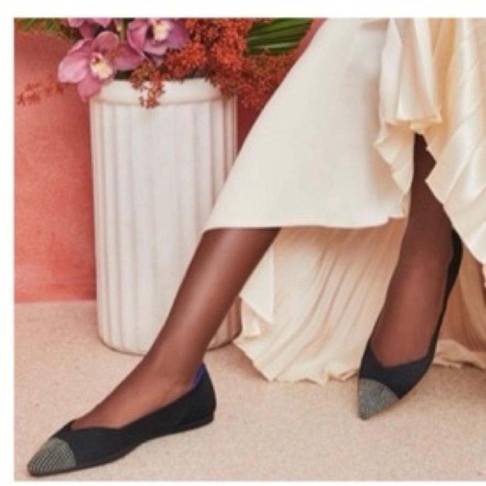 Rothy's RARE Licorice Pointed Toe Black and Gold RETIRED DISCOUNTED STYLE